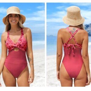 NWT CUPSHE Paisley Wrap Front Tie Back One Piece Swimsuit